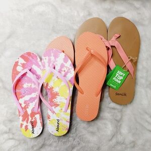 New Bundle of 3 Abound & Sanuk Pink/Orange/Tan Slip On Thong Sandals S89